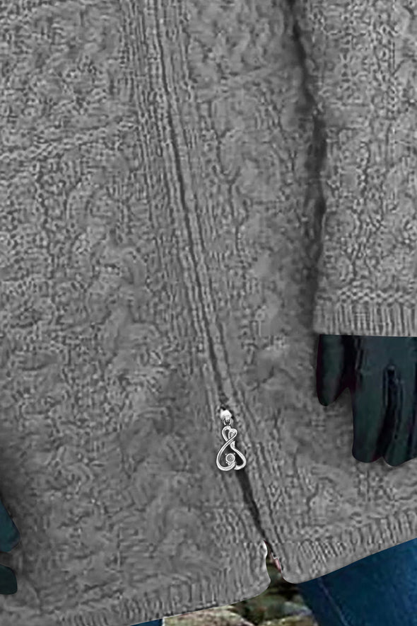 Wine Red Zip-up Open Front Knitted Sweater