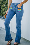Vintage Casual Pocket Flared Jeans