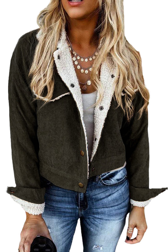 Army Green Sherpa Lining Corduroy Jacket