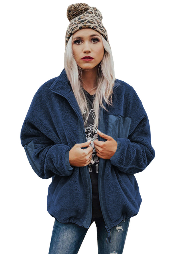 Zip Up Sherpa Coat with Pocket