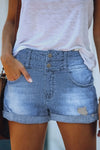 Cuffed High Rise Denim Shorts