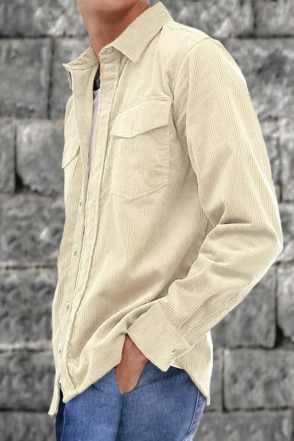 Men Corduroy Flap Pocket Button Front Shirt