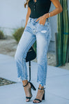 Medium Wash High Rise Straight Leg Jeans