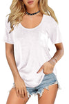 Solid Pocket Front Scoop Neck Short Sleeve T-shirt