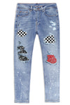 Men's Skull Print Patchwork Distressed Skinny High Waist Jeans