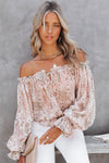 Off The Shoulder Puff Sleeve Ruffled Floral Print Blouse