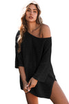 Brown Textured Knit Drop Shoulder Tee