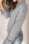 Long Sleeve Button Fuzzy Polka Dot Shirt