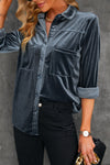Retro Velvet Pocket Long Sleeve Shirt