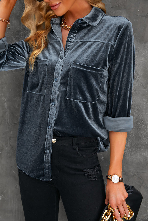 Retro Velvet Pocket Long Sleeve Shirt