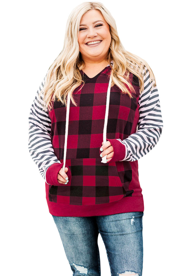 Plus Size Red Black Buffalo Plaid Hoodie