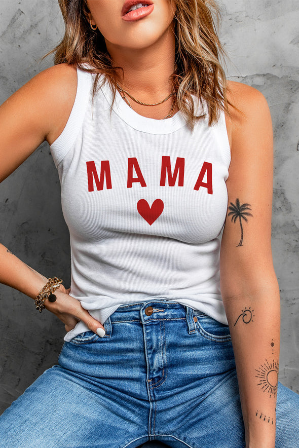 Solid White Round Neck Ribbed Tank Top