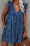 V Neck Ruffled Sleeves Perforating Babydoll Dress