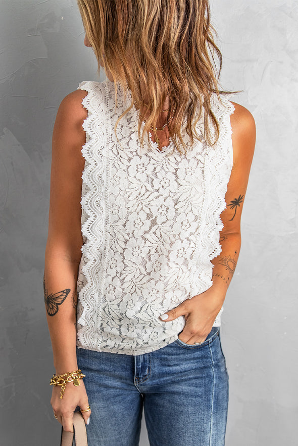 Wine Red Lace V Neck Tank Top