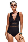 Floral Print Lattice Plunge One Piece Swimsuit