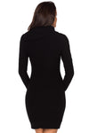 Asymmetric Buttoned Collar Black Bodycon Sweater Dress