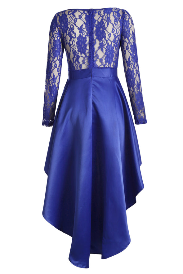 Long Sleeve Lace High Low Satin Prom Dress