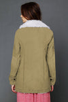 Khaki Lapel Collar Button Fleece Jacket