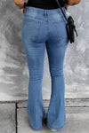 Dark Blue Mid Rise Button Front Flare Denim