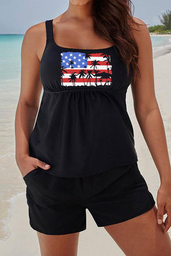 Letters Sports Tank and Shorts Plus Size Tankini Set