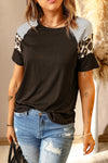 Letter Heart Print Leopard Striped Color Block Short Sleeve T-shirt
