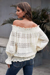 Off Shoulder Ruffle Long Sleeve Smocked Waist Lace Crochet Blouse