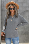 Henley Pullover Drop Shoulder Sweater with Slits