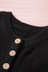 Henley Pullover Drop Shoulder Sweater with Slits