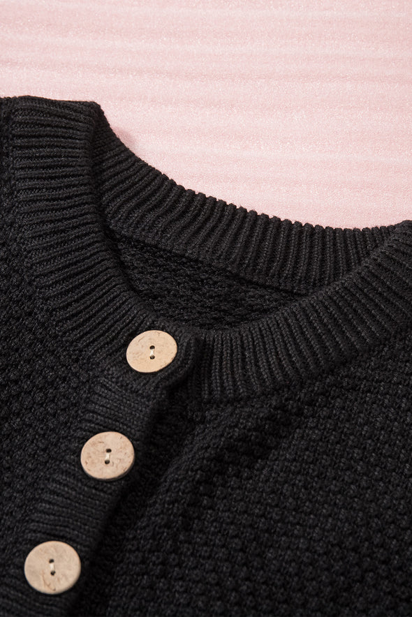 Henley Pullover Drop Shoulder Sweater with Slits