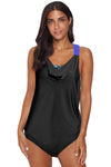 Cowl Neck Splicing Tank and Panty Tankini Set