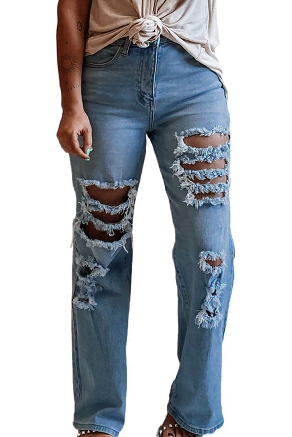 High Waist Ripped Flare Leg Jeans