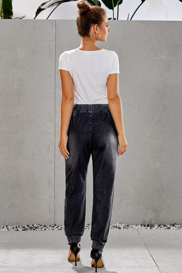 Distress Drawstring Pocketed Joggers