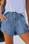 Elastic Waist Drawstring Denim Shorts
