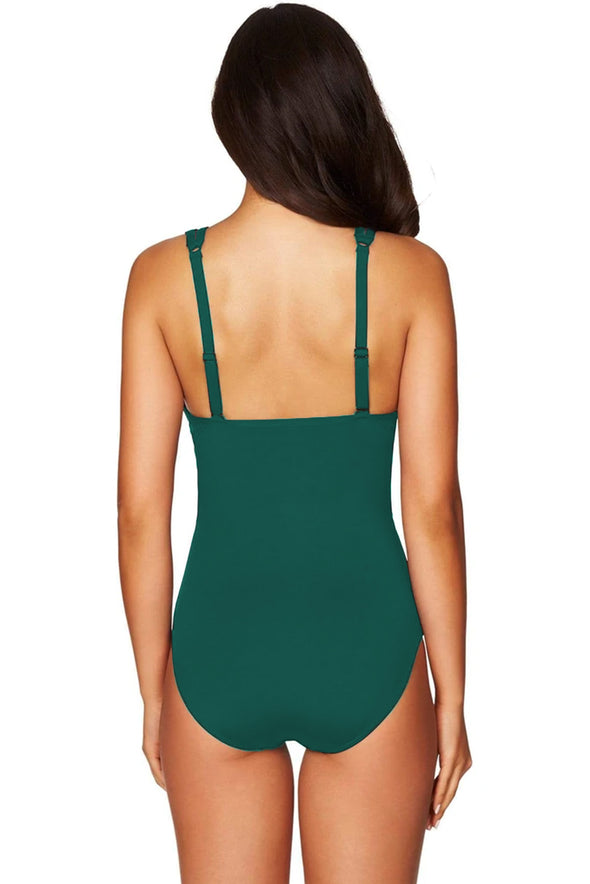 Floral Print Lattice Plunge One Piece Swimsuit