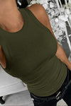 Solid White Round Neck Ribbed Tank Top