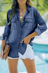 Buttoned Turn Down Collar Denim Shirt with Pocket