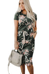 Short Sleeve Pocketed Drawstring Casual Floral Dress