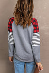 Buffalo Plaid & Stripe Splicing Long Sleeve Top