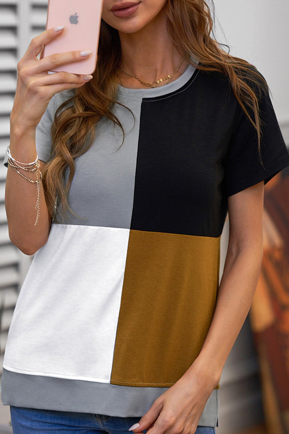 Wine Red Colorblock T-shirt with Slits