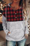 Plaid Splicing Pocketed Hoodie