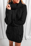 Colorblock Cowl Neck Cable Knit Sweater Dress