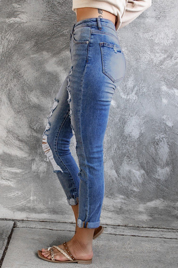 High Waist Distressed Skinny Jeans