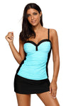 Rosy Grey Ruched Tankini and Skirted Swimsuit