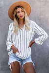 /Blue Striped V Neck Pocket Long Sleeve Top
