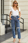 Gather Round Distressed Pocketed Denim Jogger