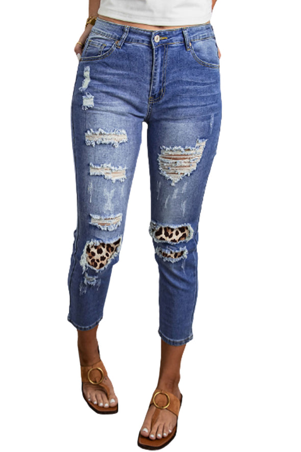 Fading Distressed Holes Crop Jeans