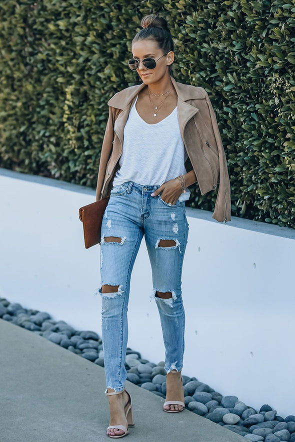 High Waist Distressed Skinny Jeans