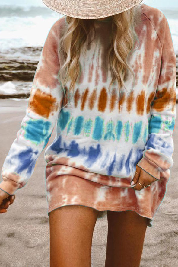 Fashion Tie Dye Long Sleeve Sweatshirt Dress