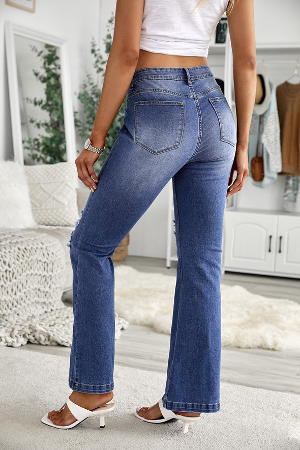 Distressed Flare Bottom Jeans