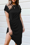 Side Shirring Short Sleeve Mini Dress